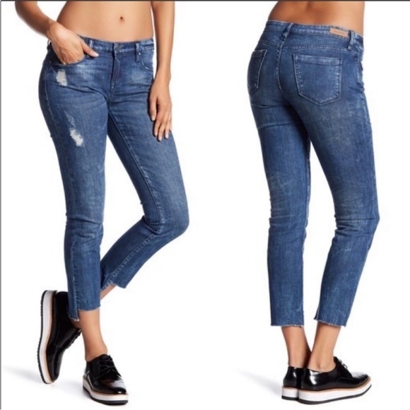 Blanc NYC Intro Distressed Raw Frayed Released Step Hem Jeans - Picture 1 of 11